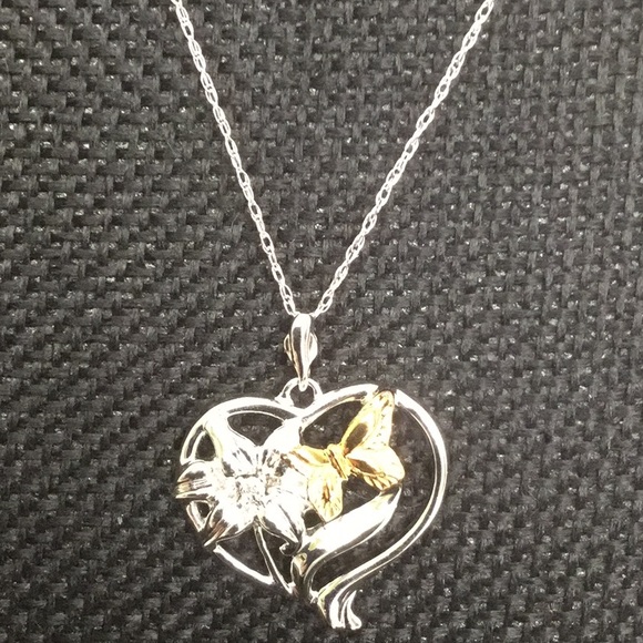 18”10KWhiteNecklaceW/.925Pendant&SS FlowerBfly10K - Picture 4 of 7